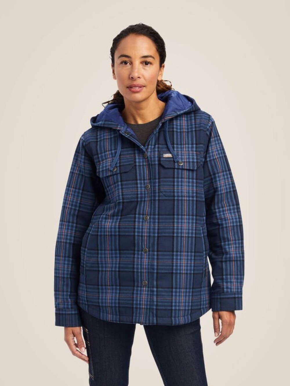Ariat Rebar Plaid Flannel Hooded Shirt Jacket Shacket